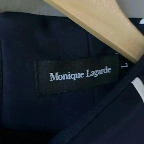 Monique Lagarde Tailored Contrast Stitch Navy and White Long Sleeve Dress Size L - Picture 5 of 12